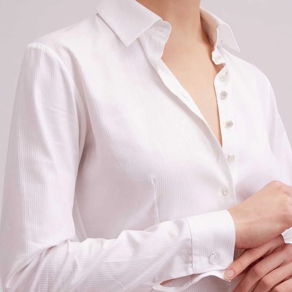 ANNE FONTAINE Gres Shirt White Collared Button Down Shirt With Micro Stripes 1 - Picture 3 of 8